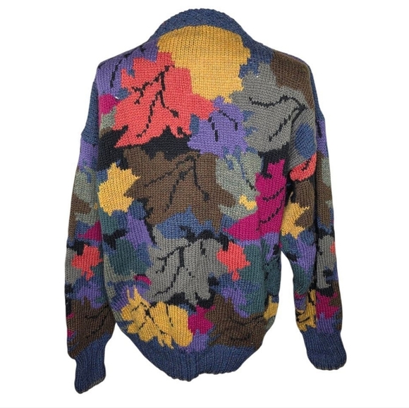 Vintage Boston Traders Wool Cozy Cabincore Sweater XL Leaf Print Coogi Style - Picture 3 of 8